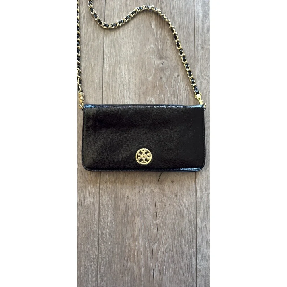 Tory Burch ADALYN' BLACK CLUTCH/SHOULDER BAG With Gold Hardware‎